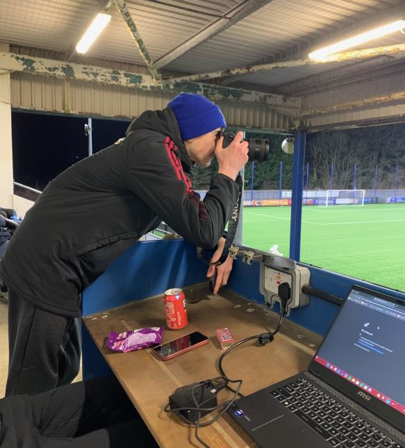  Ethan taking photographs at a Bluebirds match